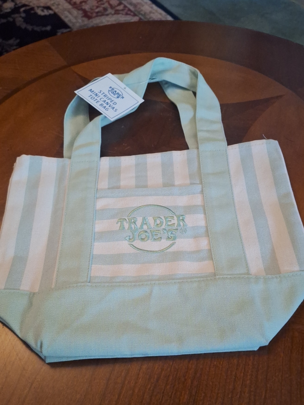Trader Joe's Mint Stripe Canvas Tote Bag